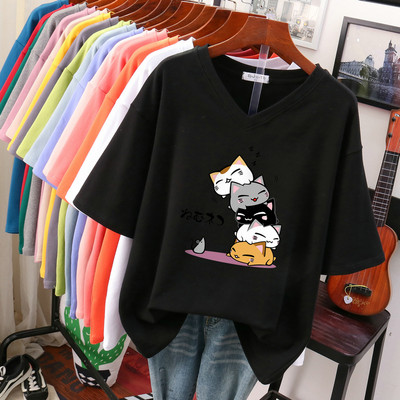 EBAIHUI 100% kokvilnas lielizmēra T krekls Anime sieviešu tops ar īsām piedurknēm 2022. gada vasaras pāris brīvi lielizmēra T krekli japāņu stilā