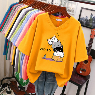 EBAIHUI 100% kokvilnas lielizmēra T krekls Anime sieviešu tops ar īsām piedurknēm 2022. gada vasaras pāris brīvi lielizmēra T krekli japāņu stilā