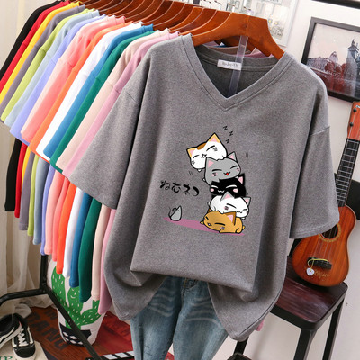 EBAIHUI 100% kokvilnas lielizmēra T krekls Anime sieviešu tops ar īsām piedurknēm 2022. gada vasaras pāris brīvi lielizmēra T krekli japāņu stilā