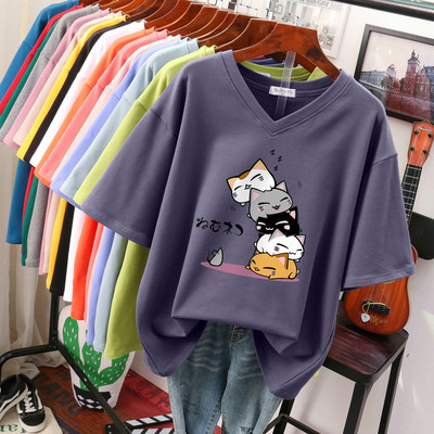 EBAIHUI 100% kokvilnas lielizmēra T krekls Anime sieviešu tops ar īsām piedurknēm 2022. gada vasaras pāris brīvi lielizmēra T krekli japāņu stilā