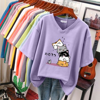 EBAIHUI 100% kokvilnas lielizmēra T krekls Anime sieviešu tops ar īsām piedurknēm 2022. gada vasaras pāris brīvi lielizmēra T krekli japāņu stilā