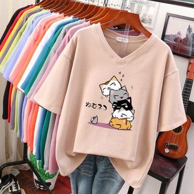 EBAIHUI 100% kokvilnas lielizmēra T krekls Anime sieviešu tops ar īsām piedurknēm 2022. gada vasaras pāris brīvi lielizmēra T krekli japāņu stilā