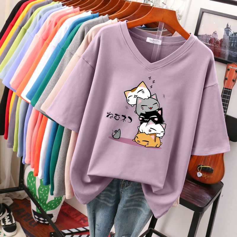 EBAIHUI 100% kokvilnas lielizmēra T krekls Anime sieviešu tops ar īsām piedurknēm 2022. gada vasaras pāris brīvi lielizmēra T krekli japāņu stilā