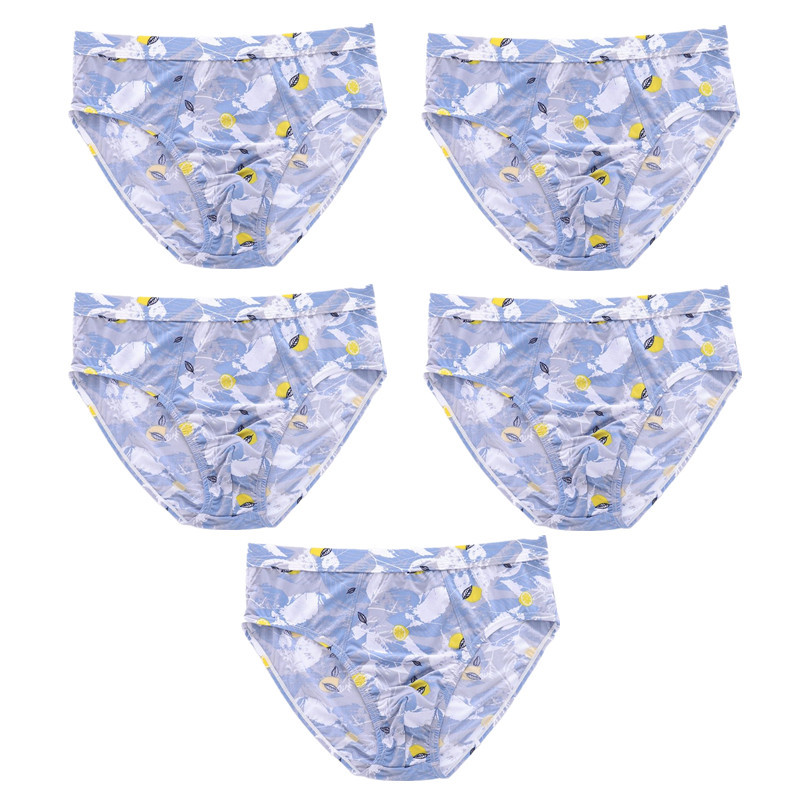 5 csomag Férfi Nagy méretű Alsónadrág Jégselyem Alsónadrág Alsónadrág Bugyi Alsó Rövidnadrág Fehérnemű Homme Print Szexi Fehérnemű L-5XL