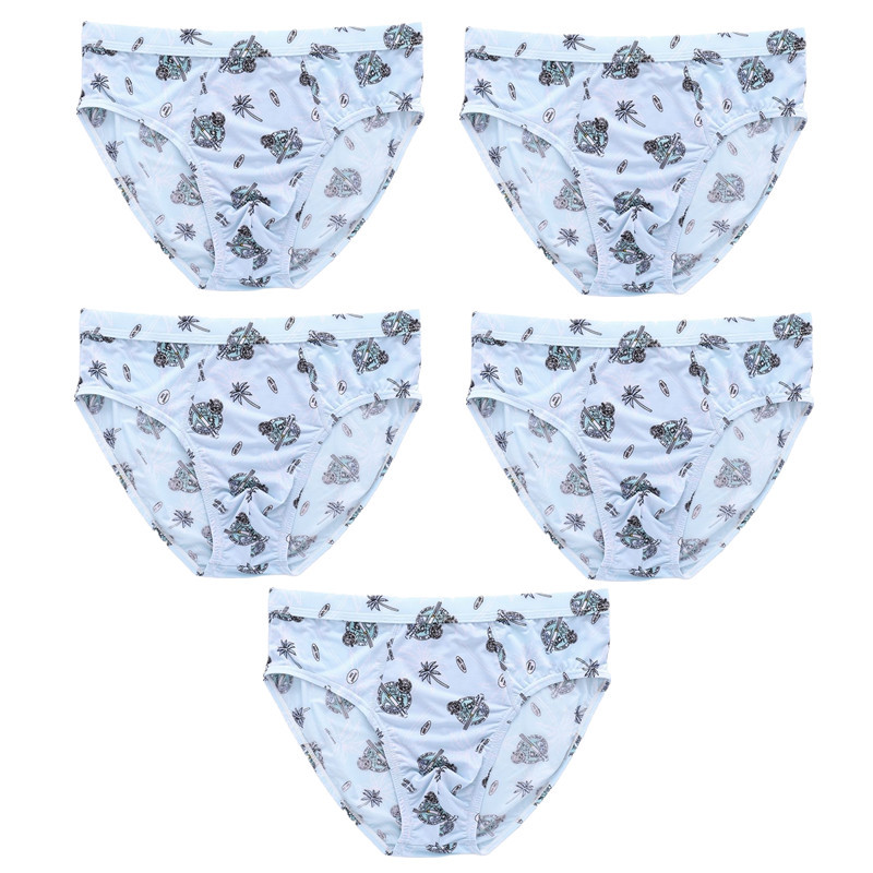 5 csomag Férfi Nagy méretű Alsónadrág Jégselyem Alsónadrág Alsónadrág Bugyi Alsó Rövidnadrág Fehérnemű Homme Print Szexi Fehérnemű L-5XL