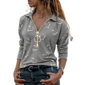 Moterų, 2021 m. rudens mados, meilės širdelės rašto marškinėliai su V formos iškirpte užtrauktuku, laisvalaikio palaidi, dideli moteriški marškinėliai.