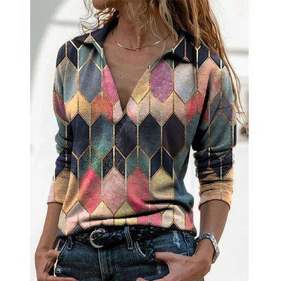 Άνοιξη Χειμώνας Γυναικείες χαλαρές μπλούζες με λαιμόκοψη V, βαμβακερές γυναικείες vintage μπλουζάκια Κομψό πουκάμισο 2021 Hot εκπτώσεις