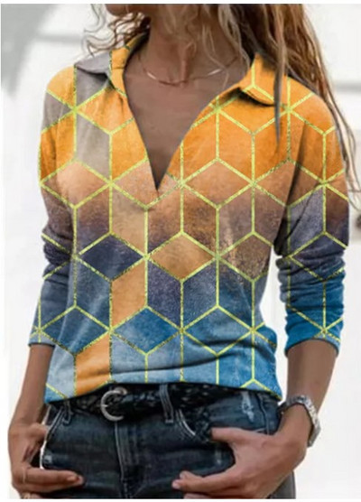 Primăvară Iarnă Femei Ocazional Decolteu în V Topuri Largi Tricouri Bumbac Femeie Tricouri Vintage Cămașă Elegantă 2021 Reducere