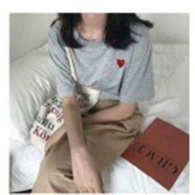 Nyári szerelem szív hímzés Női pólók alkalmi O nyakú rövid ujjú pár fehér pamut póló Harajuku laza pulóver felsők