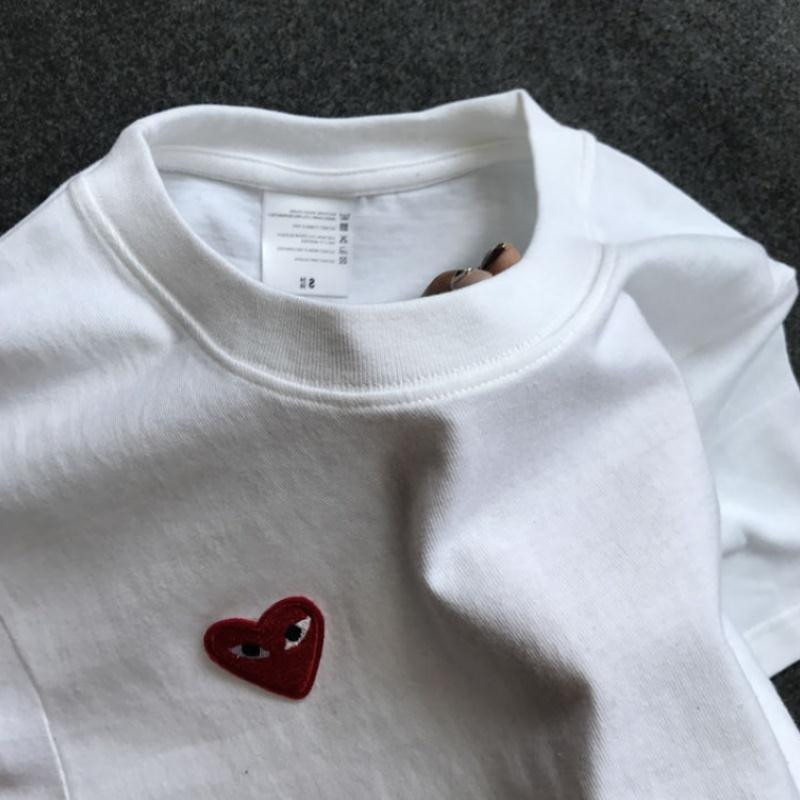 Nyári szerelem szív hímzés Női pólók alkalmi O nyakú rövid ujjú pár fehér pamut póló Harajuku laza pulóver felsők
