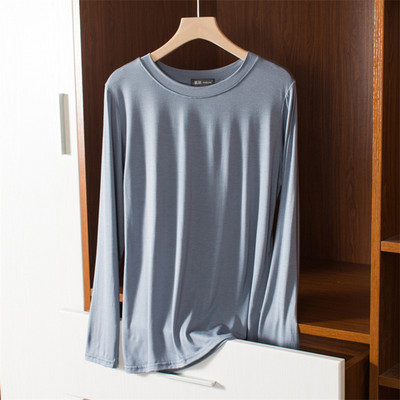 Modaliniai elastingi marškinėliai ilgomis rankovėmis apačia, moteriški 2022 m. laisvalaikio laisvi vienspalviai ploni viršutiniai drabužiai namų marškinėliai Basic marškinėliai