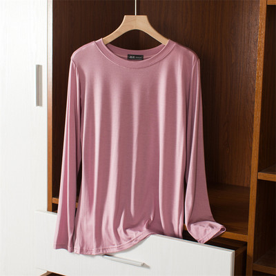 Modaliniai elastingi marškinėliai ilgomis rankovėmis apačia, moteriški 2022 m. laisvalaikio laisvi vienspalviai ploni viršutiniai drabužiai namų marškinėliai Basic marškinėliai