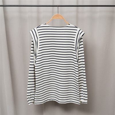 2022 m. ankstyvo pavasario nauji moteriški medvilniniai dryžuoti marškinėliai moteriški marškinėliai su iškirpte ilgomis rankovėmis, madingi moteriški marškinėliai