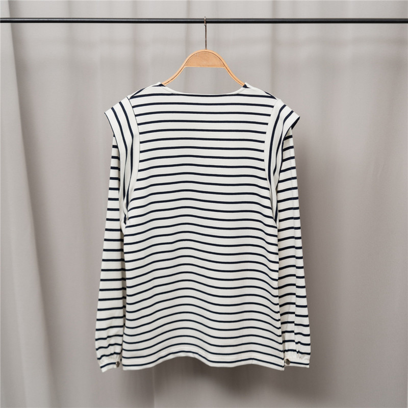 2022 m. ankstyvo pavasario nauji moteriški medvilniniai dryžuoti marškinėliai moteriški marškinėliai su iškirpte ilgomis rankovėmis, madingi moteriški marškinėliai