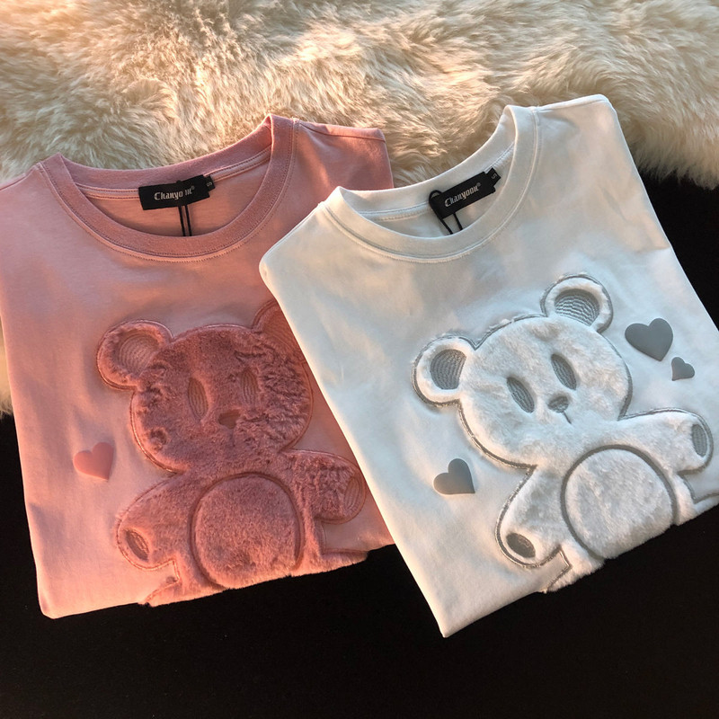 „Love Bear“ 3D spausdinimo marškinėliai trumpomis rankovėmis, 2021 m., Nauji pavasario vasaros negabaritiniai, laisvi grafiniai marškinėliai „Kawaii Girl Clothes“ Moteriški marškinėliai