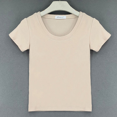 Vékony pamut póló nyári női karcsú tömör póló női rövid ujjú női felsők pólók kauzális nyakkivágású, alap termő felső női