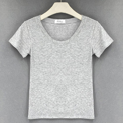Vékony pamut póló nyári női karcsú tömör póló női rövid ujjú női felsők pólók kauzális nyakkivágású, alap termő felső női