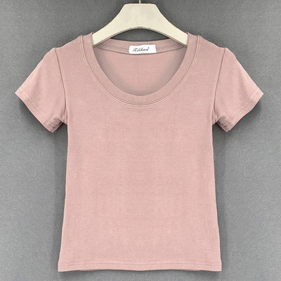 Vékony pamut póló nyári női karcsú tömör póló női rövid ujjú női felsők pólók kauzális nyakkivágású, alap termő felső női