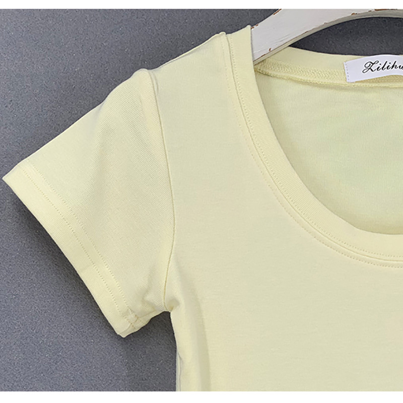 Vékony pamut póló nyári női karcsú tömör póló női rövid ujjú női felsők pólók kauzális nyakkivágású, alap termő felső női