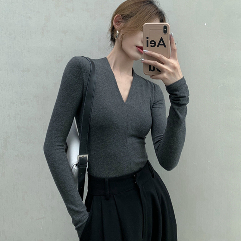 2022, toamnă iarnă, pulovere pentru femei, cu decolteu în V, topuri subțiri, pentru slăbire, pulovere sexy cu mânecă lungă, pulover tricotat pentru femei, pulover coreean