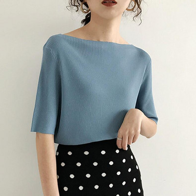 Vékony fél ujjú pólók koreai stílusú női nyári ruhák elegáns fekete felsők egyszínű Laza alkalmi póló