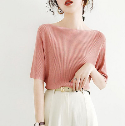 Vékony fél ujjú pólók koreai stílusú női nyári ruhák elegáns fekete felsők egyszínű Laza alkalmi póló