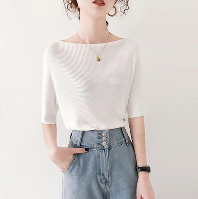 Vékony fél ujjú pólók koreai stílusú női nyári ruhák elegáns fekete felsők egyszínű Laza alkalmi póló