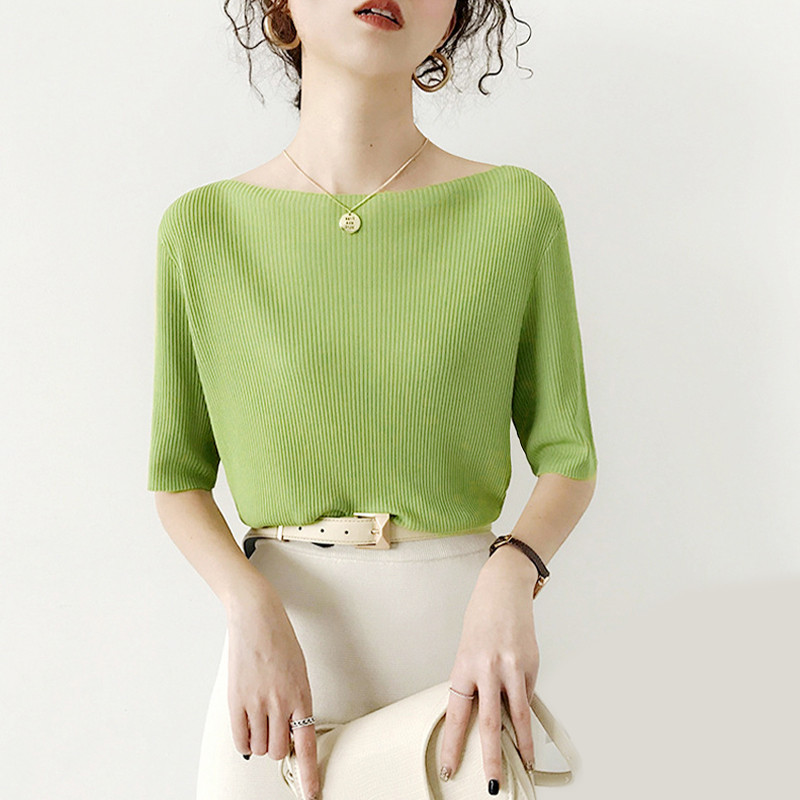 Vékony fél ujjú pólók koreai stílusú női nyári ruhák elegáns fekete felsők egyszínű Laza alkalmi póló