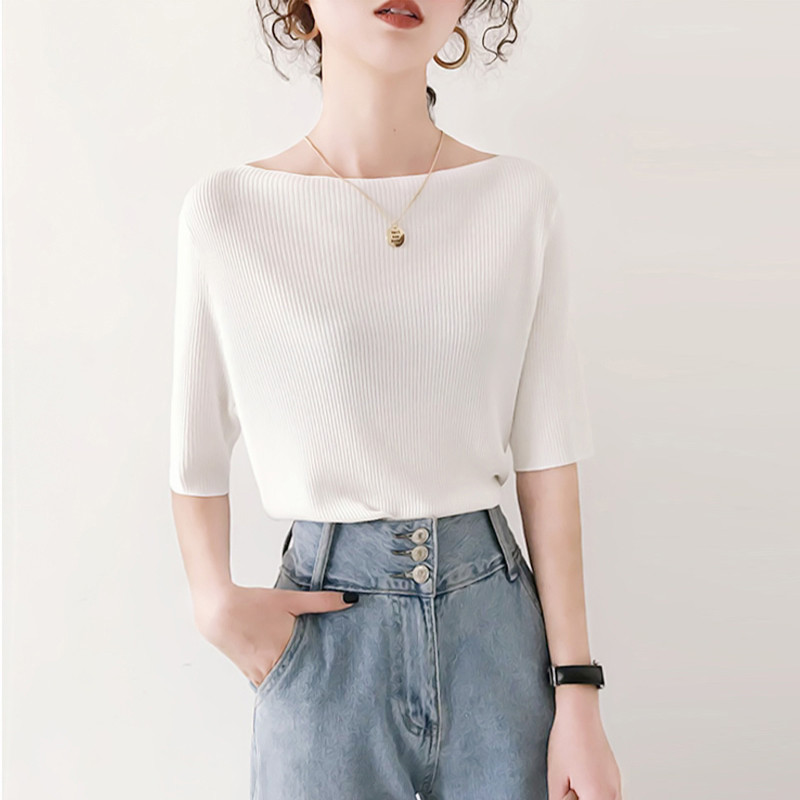 Vékony fél ujjú pólók koreai stílusú női nyári ruhák elegáns fekete felsők egyszínű Laza alkalmi póló