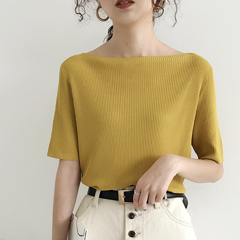 Vékony fél ujjú pólók koreai stílusú női nyári ruhák elegáns fekete felsők egyszínű Laza alkalmi póló