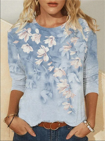 2022 Νέο φθινοπωρινό πουλόβερ με εκτύπωση λουλουδιών Γυναικεία μπλουζάκια Μοδάτα γυναικεία μακρυμάνικα μπλουζάκια casual στρογγυλό γιακά Φαρδύ γυναικείο μπλουζάκι
