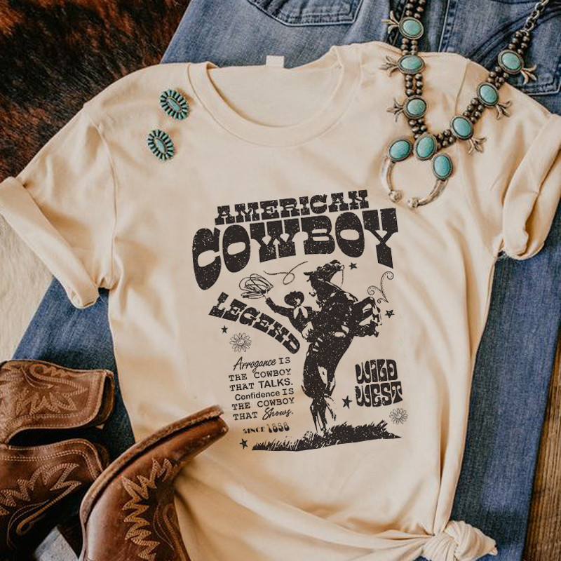 American Cowboy Women 70s Retro Oversized marškinėliai Western Cowgirl Vintage Grafiniai marškinėliai Marškinėliai Hipių boho madingi marškinėliai