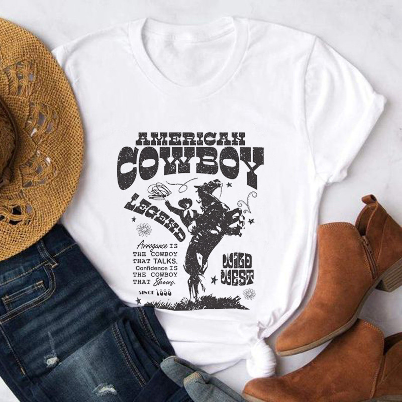 American Cowboy Women 70s Retro Oversized marškinėliai Western Cowgirl Vintage Grafiniai marškinėliai Marškinėliai Hipių boho madingi marškinėliai