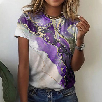 Καλοκαιρινό γυναικείο μπλουζάκι 2022 Abstract Γεωμετρικό ριγέ γραφικό αφηρημένο μπλουζάκι με στρογγυλή λαιμόκοψη Φαρδύ casual πουκάμισο σε συν μέγεθος
