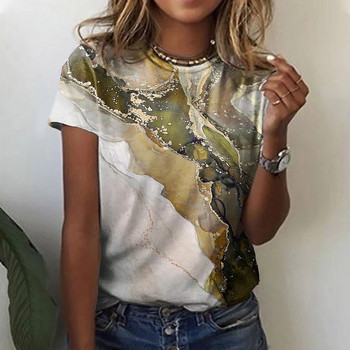 Καλοκαιρινό γυναικείο μπλουζάκι 2022 Abstract Γεωμετρικό ριγέ γραφικό αφηρημένο μπλουζάκι με στρογγυλή λαιμόκοψη Φαρδύ casual πουκάμισο σε συν μέγεθος