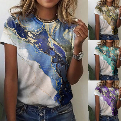 Tricou pentru femei de vară 2022, cu dungi geometrice abstracte, cu imprimeu abstract, Topuri cu gât rotund, cămașă lejeră de dimensiuni mari
