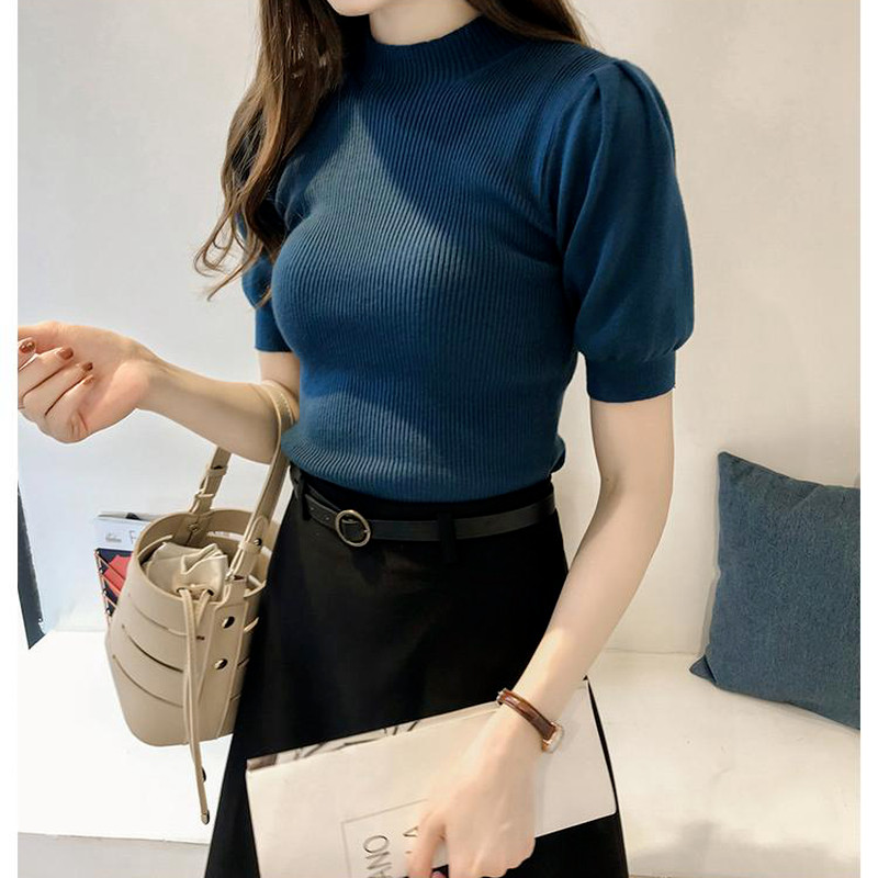 OCEANLOVE Tricou cu mânecă lanternă pentru femei, tricot vintage solid, primăvară, toamnă, Ropa Mujer Ins, tricou de modă coreeană, toate se potrivesc