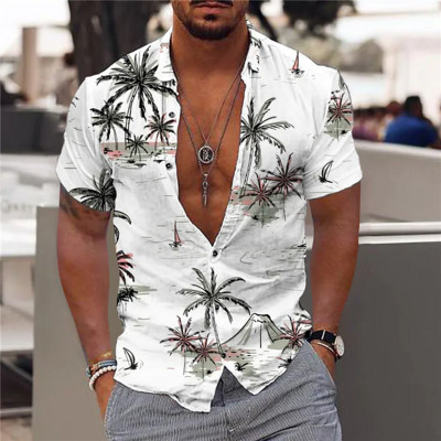 Ανδρικά μπλουζάκια Coconut Tree 2022 Ανδρικό πουκάμισο χαβανέζικης παραλίας 5xl με κοντομάνικο μπλουζάκι Ανδρική μπλούζα Camisa
