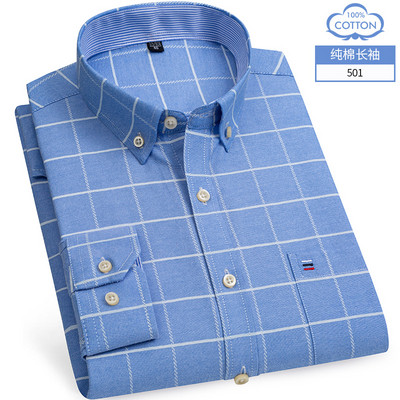 S~6XL medvilniniai Oksfordo marškiniai vyriški ilgomis rankovėmis languoti dryžuoti laisvalaikio marškiniai vyriški, įprasto prigludimo kišeniniai darbo vyriški marškiniai