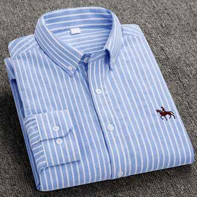 S~6XL medvilniniai Oksfordo marškiniai vyriški ilgomis rankovėmis languoti dryžuoti laisvalaikio marškiniai vyriški, įprasto prigludimo kišeniniai darbo vyriški marškiniai