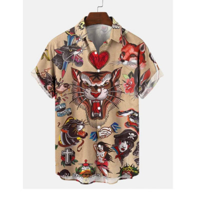 2022 Sirenă Retro Artă 3d Digital Print Model Cămașă pentru bărbați Cămașă retro hawaiană Man Street Top cu mânecă scurtă Cămașă lejeră pentru bărbați