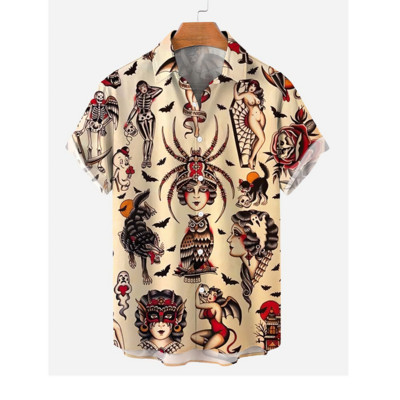2022 Sirenă Retro Artă 3d Digital Print Model Cămașă pentru bărbați Cămașă retro hawaiană Man Street Top cu mânecă scurtă Cămașă lejeră pentru bărbați