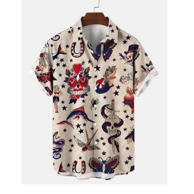 2022 Sirenă Retro Artă 3d Digital Print Model Cămașă pentru bărbați Cămașă retro hawaiană Man Street Top cu mânecă scurtă Cămașă lejeră pentru bărbați