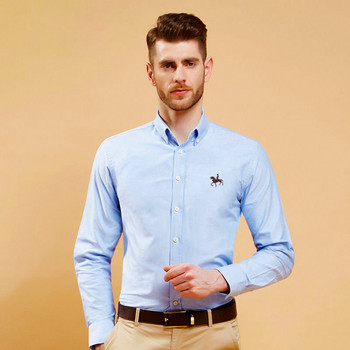 S- 6XL Oxford πουκάμισα για ανδρικά μακρυμάνικα βαμβακερά μπλουζάκια casual ανδρικό μονόχρωμο καρό τσέπες στο στήθος κανονική εφαρμογή Ανδρικό κοινωνικό πουκάμισο