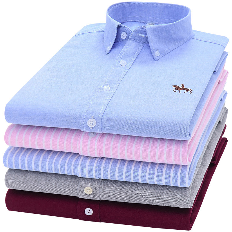 S- 6XL Oxford košulje za muškarce Pamučne ležerne svečane košulje dugih rukava Muške jednobojne karirane džepove na prsima Regular-Fit Muška društvena košulja