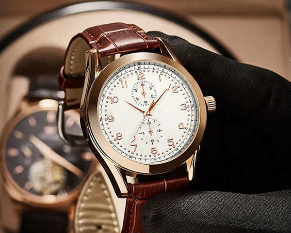 Mūsdienīgs mehānisks vīriešu pulkstenis ar ādas siksniņu