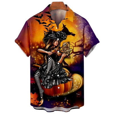 Boszorkány 3D nyomtatással készült hawaii ing Férfi túlméretezett alkalmi Harajuku stílusú hajtóka Halloween ing Férfi ruhák