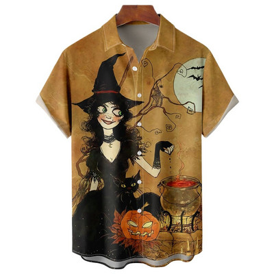 Boszorkány 3D nyomtatással készült hawaii ing Férfi túlméretezett alkalmi Harajuku stílusú hajtóka Halloween ing Férfi ruhák