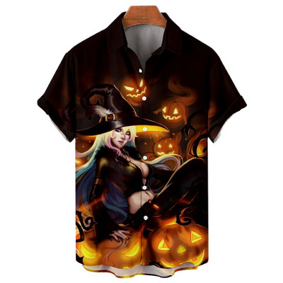 Boszorkány 3D nyomtatással készült hawaii ing Férfi túlméretezett alkalmi Harajuku stílusú hajtóka Halloween ing Férfi ruhák