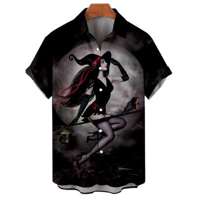 Boszorkány 3D nyomtatással készült hawaii ing Férfi túlméretezett alkalmi Harajuku stílusú hajtóka Halloween ing Férfi ruhák